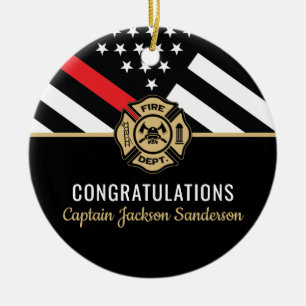Gratulerar för Firefighter Pension Red Line Flagga Julgransprydnad Keramik