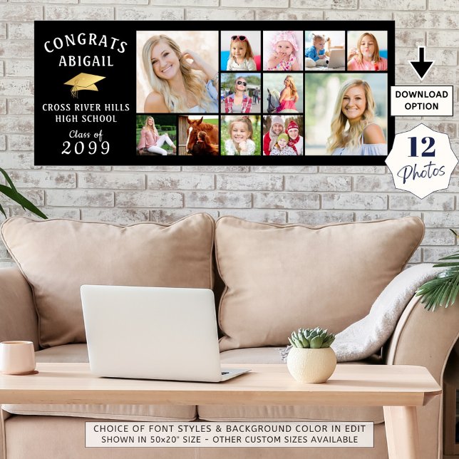 GRATULERAR GRAD 12 Photo Collage Guld Cap-banderol Poster (Skapare uppladdad)