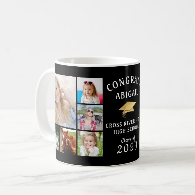 GRATULERAR GRAD 12 Photo Collage Guld Cap Kaffemugg (Framsida vänster)