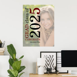 Gratulerar Grad 2023 Photo Overlay Burgundy Black Poster