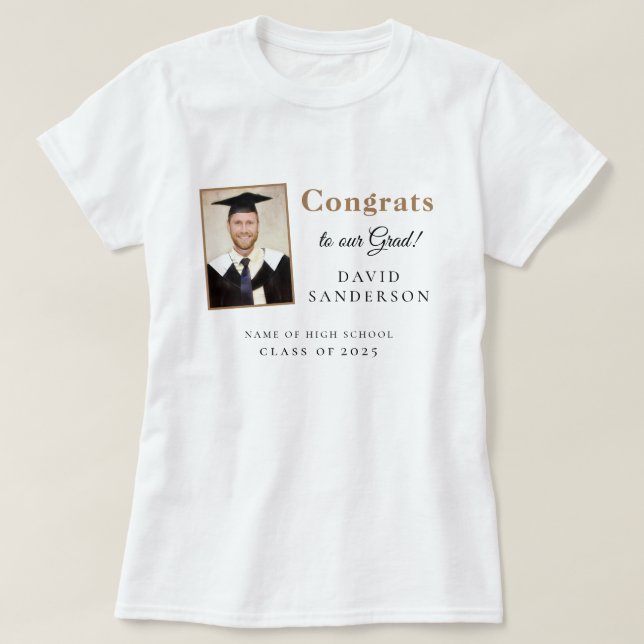 Gratulerar Grad 2025 Namn Photo Studenten T Shirt (Design framsida)