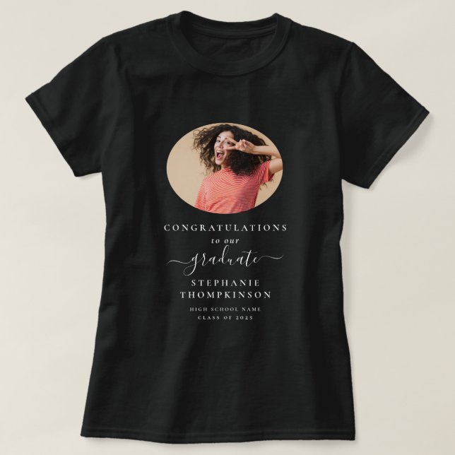 Gratulerar Grad 2025 Photo White Text Studenten T Shirt (Design framsida)