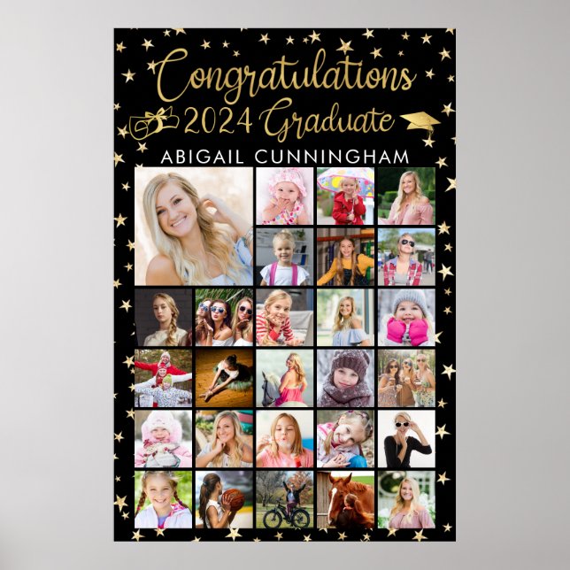 Gratulerar Grad 27 Photo Collage Gold Foil Black Poster (Framsidan)