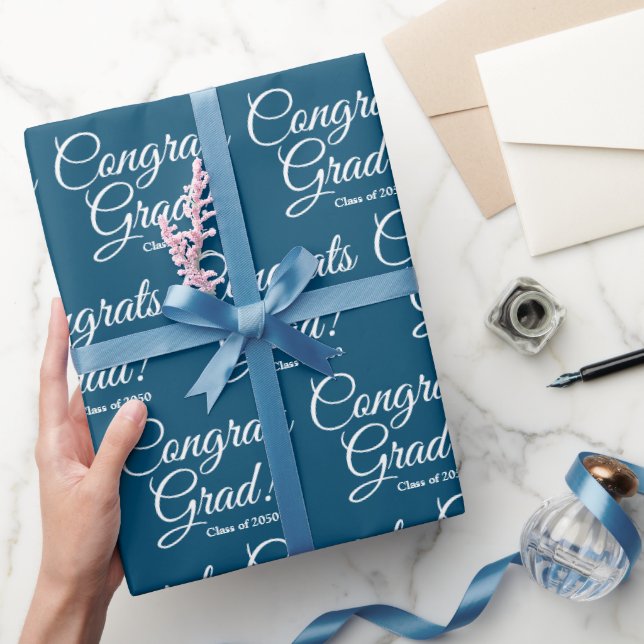 Gratulerar grad-anpassningsbar, årskript, teal blu presentpapper (Gifting)