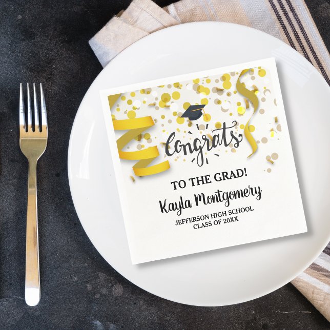 Gratulerar Grad Cap Guld Confetti Festive Anpassni Pappersservett (Skapare uppladdad)