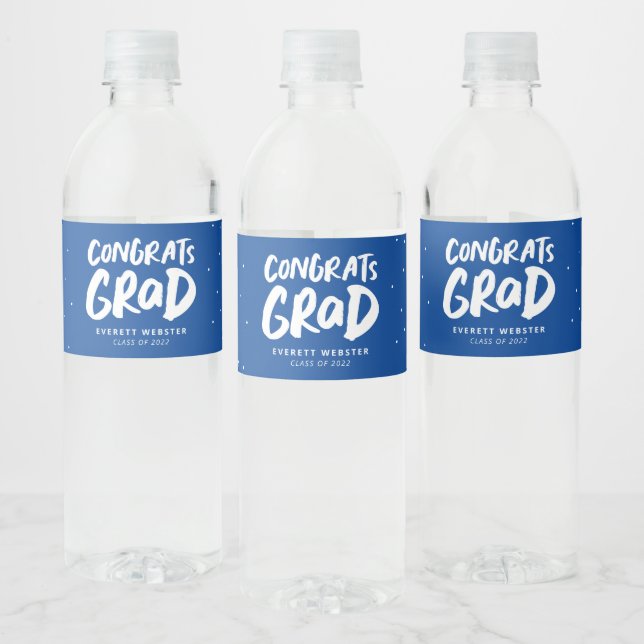 Gratulerar grad fet blå personlig studenten vattenflaskor etikett (Flaskor)