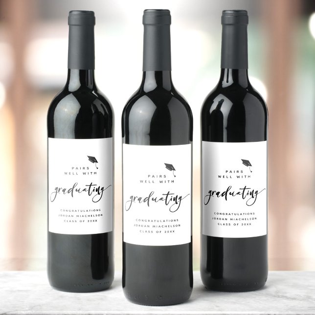 Gratulerar Grad för Modern Studenten Script Callig Vinflaska Etikett (Skapare uppladdad)