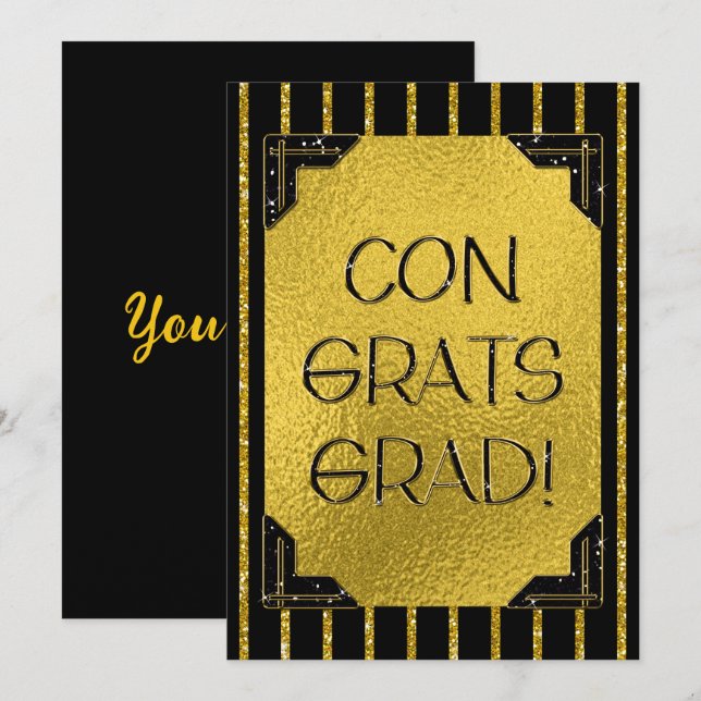 Gratulerar Grad! Guld och Black Faux Glitter Rand (Fram/baksida)