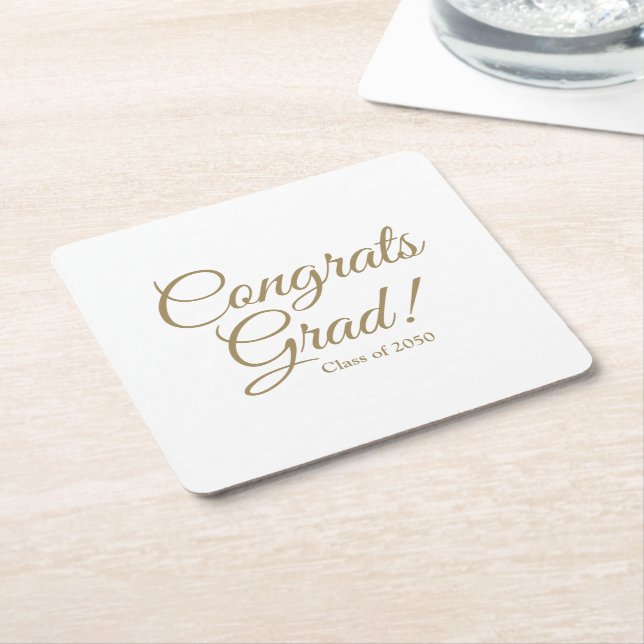 Gratulerar grad guld-skriptklass, elegant underlägg papper kvadrat (Vinklad)