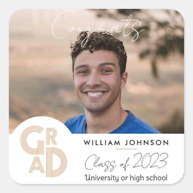 Gratulerar Grad-klass 2023 Fyrkantigt Klistermärke (Framsida)