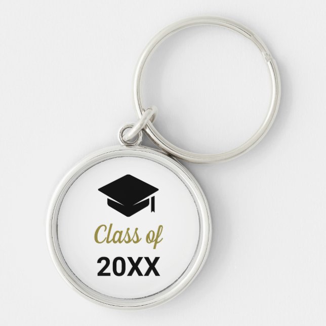 Gratulerar Grad-klass för varje års Studentmössa Rund Silverfärgad Nyckelring (Framsidan)