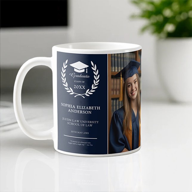 Gratulerar Grad | Modern Studenten-fotomarblått Kaffemugg (Skapare uppladdad)