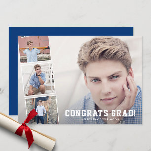 Gratulerar Grad, Photo Collage Blue-Studentfest Meddelande