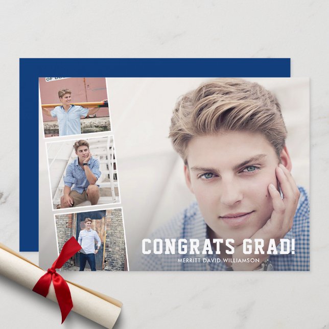 Gratulerar Grad, Photo Collage Blue-Studentfest Meddelande (Skapare uppladdad)