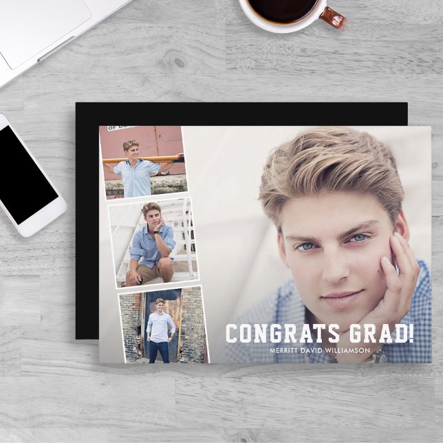 Gratulerar Grad, Photo Collage Blue-Studentfest Meddelande (Skapare uppladdad)
