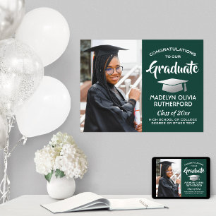 Gratulerar Grad Photo Mörk grönt & White Studenten Poster