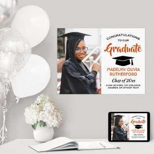 Gratulerar Grad Photo Orange White Black Studenten Poster