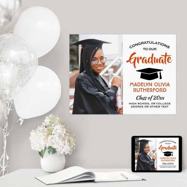 Gratulerar Grad Photo Orange White Black Studenten Poster (Skapare uppladdad)