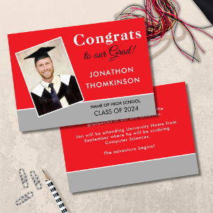 Gratulerar Grad Photo Red Silver 2025 Studenten Meddelande