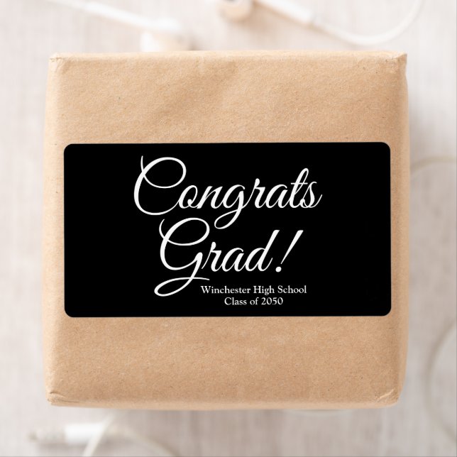 Gratulerar grad svart vit anpassningsbar skolår fraktsedel (Insitu)