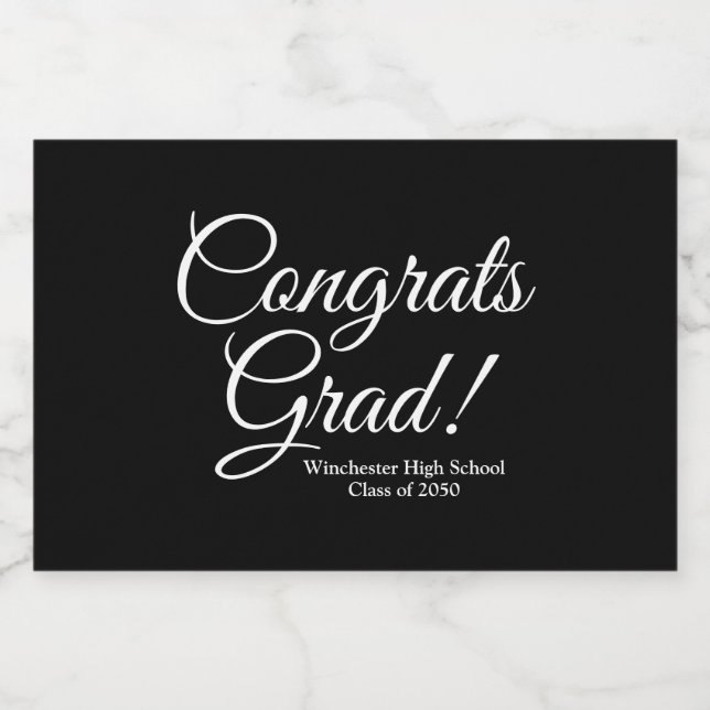 Gratulerar grad svart vit anpassningsbar skolår mat etiketter (Singel etikett)