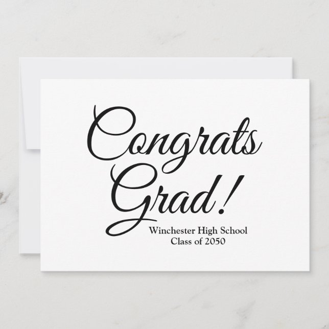 Gratulerar grad vit svart anpassningsbar skolår kort (Framsida)