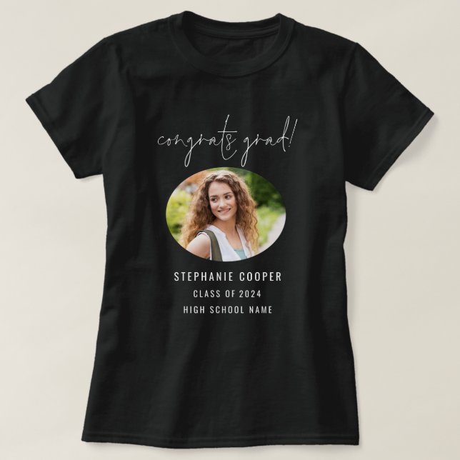 Gratulerar Grad White Text Photo 2025 Studenten T Shirt (Design framsida)