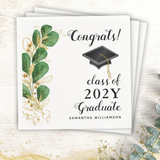 Gratulerar klass för Studenten i Blommigten Studen Pappersservett (Personalized Floral Graduation Napkins with Congrats Graduate )