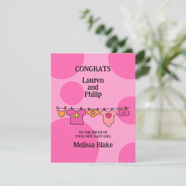 Gratulerar med ny babyflicka Anpassningsbar kort (Stående Fram)