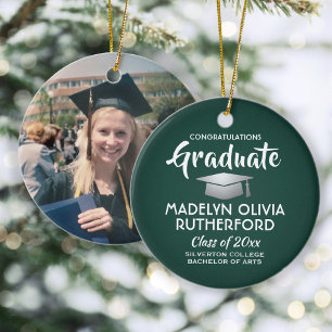 Gratulerar modern Grönt och vit foto Studenten Julgransprydnad Keramik