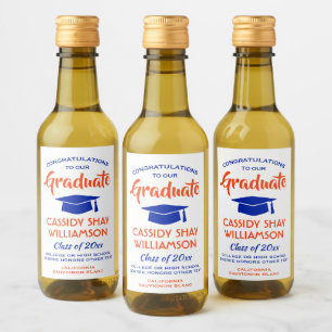 Gratulerar modern Orange i studenten och blå Mini Vinetikett