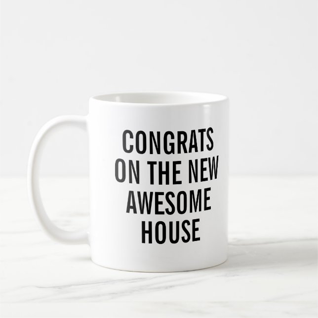 Gratulerar om husuppvärmning på nya husägare kaffemugg (Vänster)