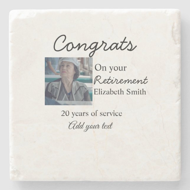 Gratulerar på pension lägg till bild namn datum mi stenunderlägg (Framsidan)