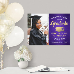 Gratulerar Photo Brushed Lila och Guld Studenten Poster