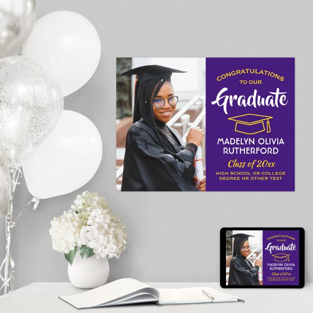 Gratulerar Photo Lila Guld Gult White Studenten Poster (Skapare uppladdad)
