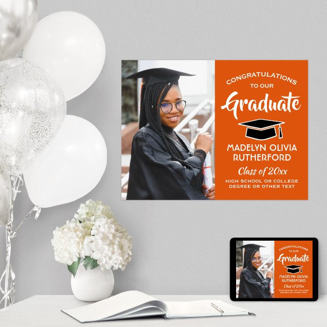 Gratulerar Photo Orange Black and White Studenten Poster (Skapare uppladdad)