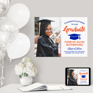 Gratulerar Photo Orange Blue och White Studenten Poster