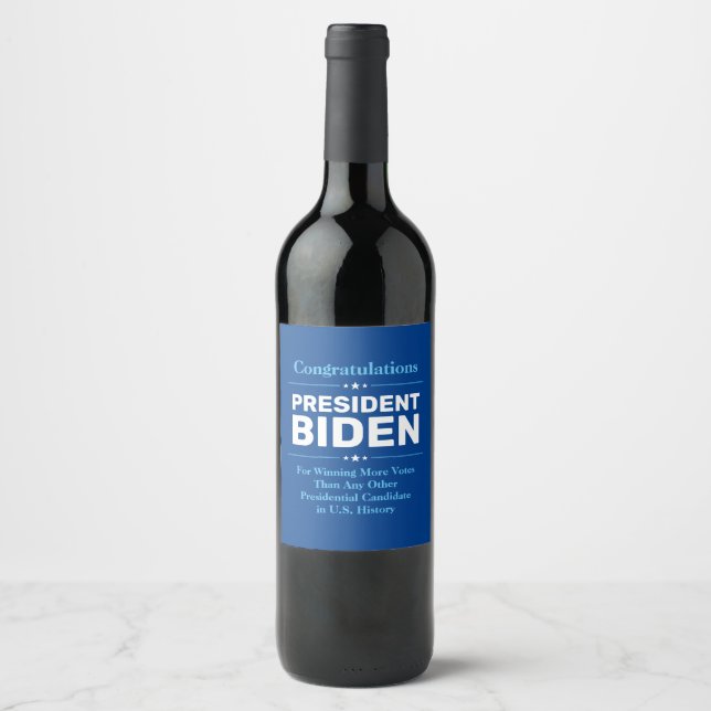 Gratulerar president Biden mest röstad kandidat Bl Vinflaska Etikett (Framsida)
