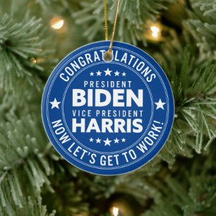 Gratulerar president Biden, VP Harris! Anpassnings Julgransprydnad Keramik