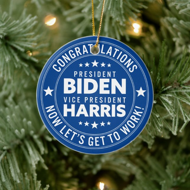 Gratulerar president Biden, VP Harris! Anpassnings Julgransprydnad Keramik (Träd)