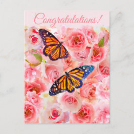 Gratulerar Rosa Ro och fjärilar Vykort