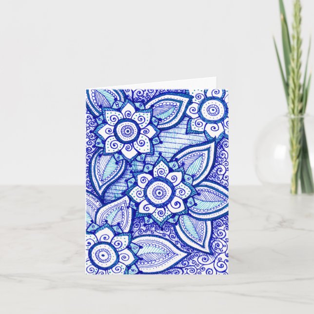 Gratulerar Royal Blue Damask Indian Mandala Kort (Framsida)