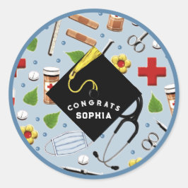 Gratulerar, , , rund penna från Nurse Studenten Runt Klistermärke