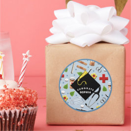 Gratulerar, , , rund penna från Nurse Studenten Runt Klistermärke