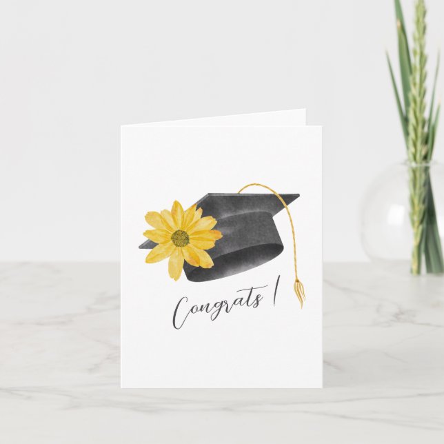 gratulerar sockel för studenten med gult blomma kort (Framsida)