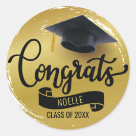 Gratulerar, svart Studentmössa, Namn, Guld Runt Klistermärke