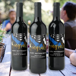 Gratulerar Thin Blue Line för poliser Pension Part Vinflaska Etikett