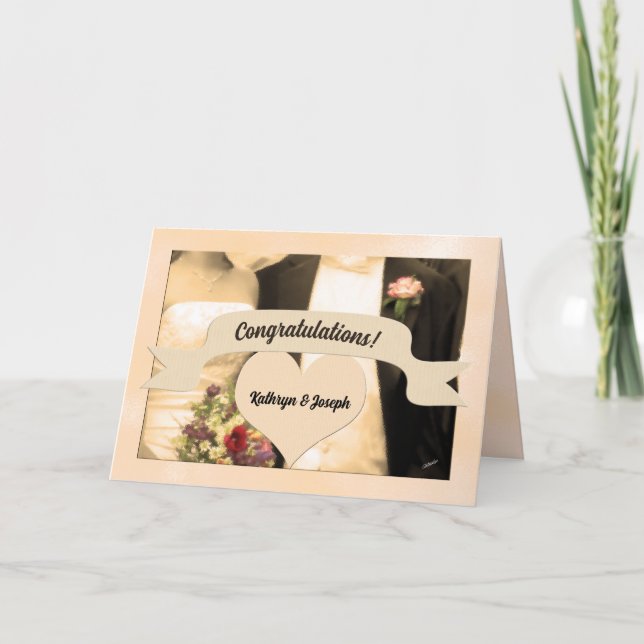 Gratulerar till Bride och Groom Sepia Kort (Framsida)
