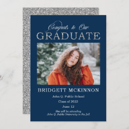 Gratulerar till vår Student Faux Silver Glitter Bl Meddelande