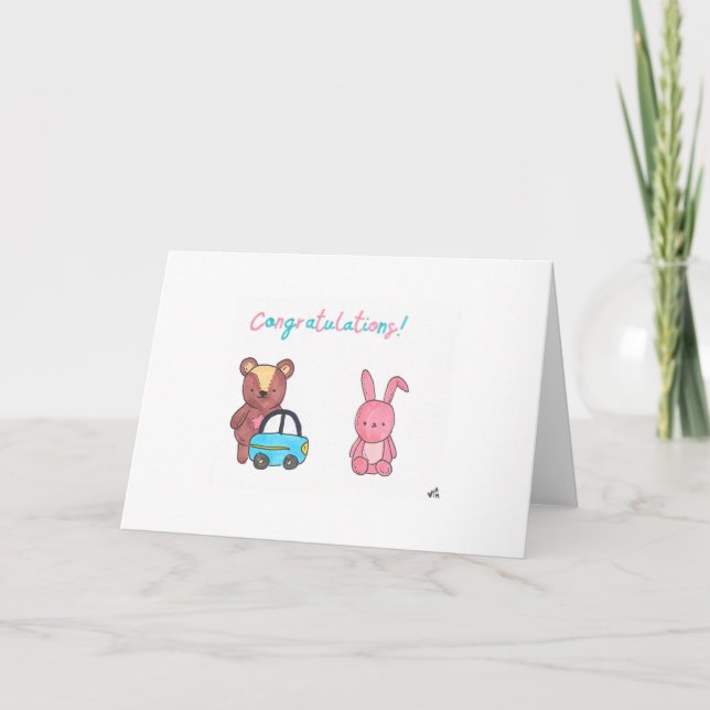 Gratulerara boskapsben baby, bunny, bilkort meddelande (Framsida)